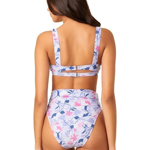 Splendid Bikini Floral Medium Triangle Top High Rise Bottoms Blue Pink New NWT - Picture 2 of 7